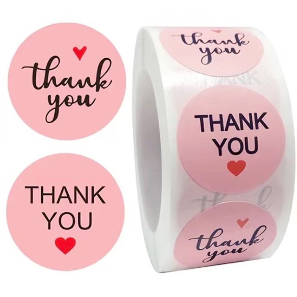 K2 Stickers 1" Thank You 500ct (2 Designs) Pink Labels